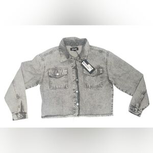 Rebellious Cropped Jean Jacked Distressed Hem Gray Small